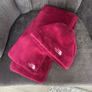 The North Face Magenta Fleece Hat and Scarf Set